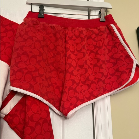 RARE Authentic Coach Red Logo Sweatshirt Shorts lounge Set small $650 - Picture 5 of 8